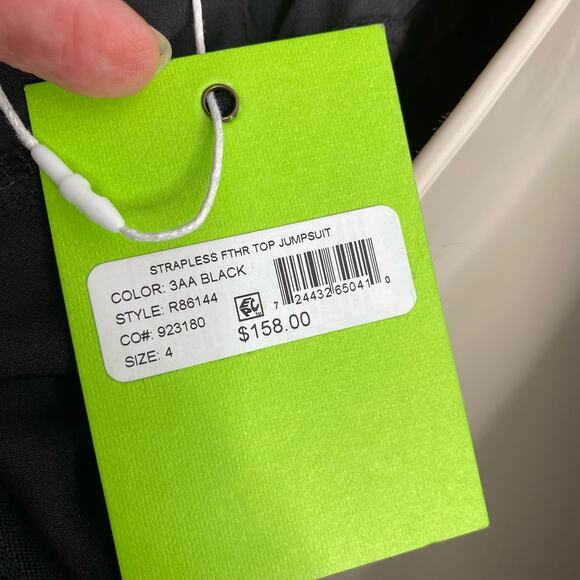 NWT Sam Edelman Strapless Feather Top Black Jumpsuit Size 4 - Picture 8 of 11